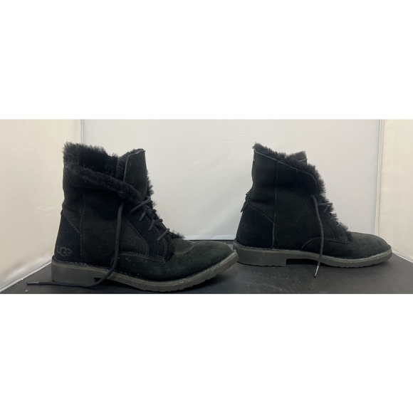 Women's UGG Quincy Suede Sheepskin Lace-Up Winter Boots Black Size 7 #1012359 FS - Picture 3 of 10